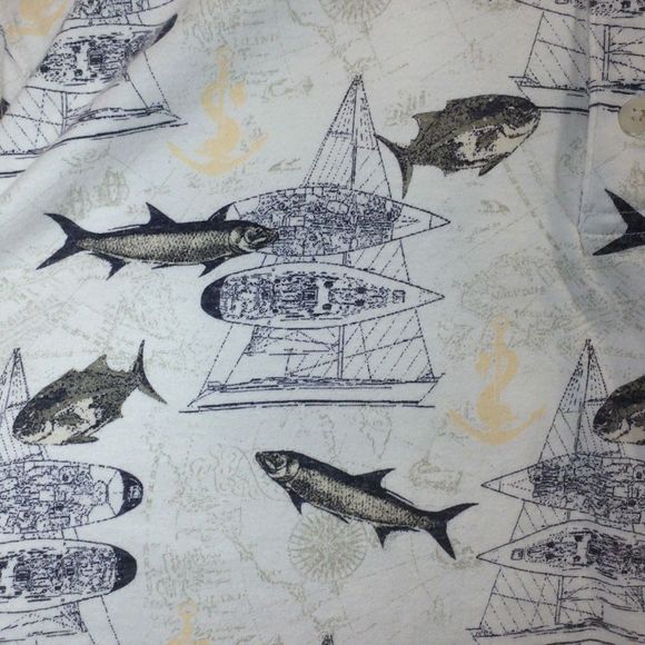 Puritan Fish & Sailboats Short Sleeve Men's Polo Shirt, Size XL - Picture 3 of 4